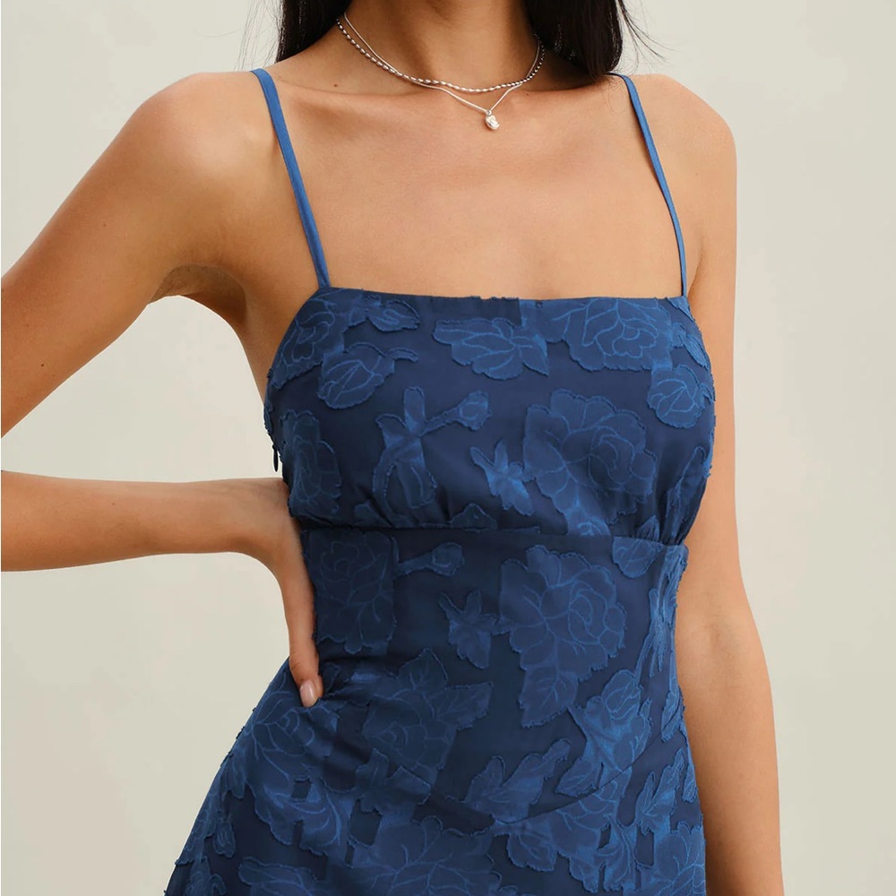 Rihoas Navy Jacquard Slip Backless Maxi Dress - Picture 3 of 10